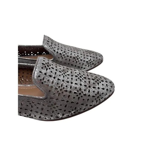 Trask Ali Silver Perforated Leather Flat Loafer Metallic