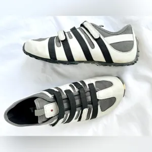 TSUBO white leather grey mesh black accents sneakers. Size US 10 EU 40.