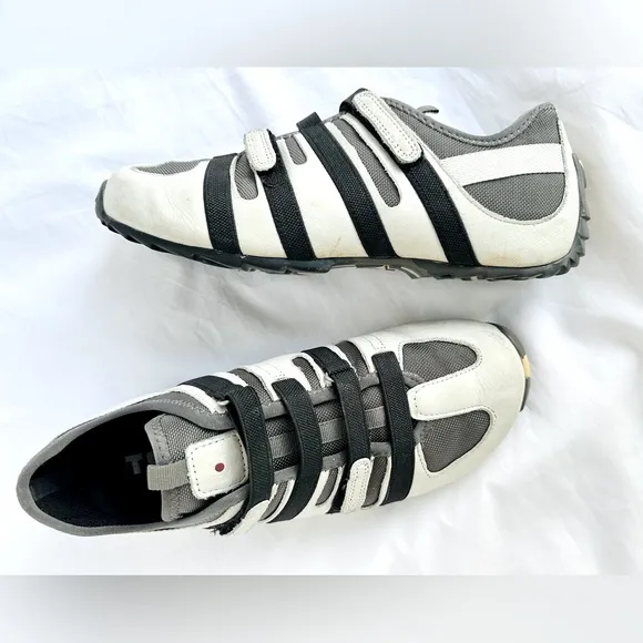 TSUBO white leather grey mesh black accents sneakers. Size US 10 EU 40.