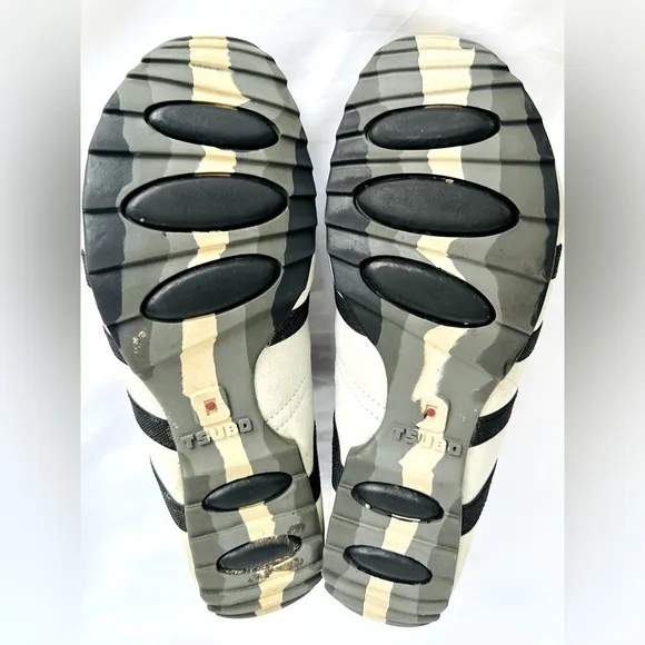 TSUBO white leather grey mesh black accents sneakers. Size US 10 EU 40.