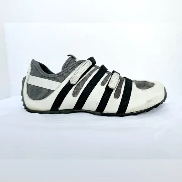 TSUBO white leather grey mesh black accents sneakers. Size US 10 EU 40.