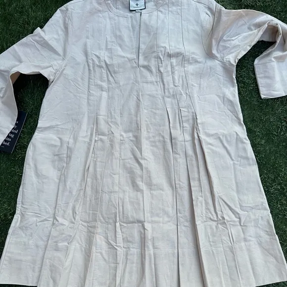 Tuckernuck Dress Stone Luella Dress A-Line Pleated 100% Cotton Long Sleeve XL