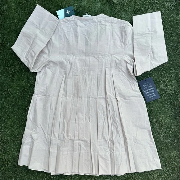 Tuckernuck Dress Stone Luella Dress A-Line Pleated 100% Cotton Long Sleeve XL