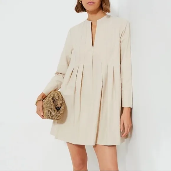 Tuckernuck Dress Stone Luella Dress A-Line Pleated 100% Cotton Long Sleeve XL