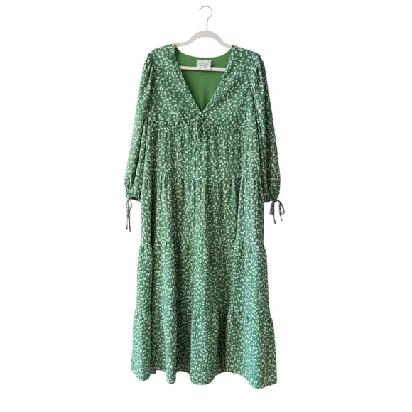 Tuckernuck Hyacinth House Green Ditsy Floral Mila Midi Dress Size XS Boho Ruffle