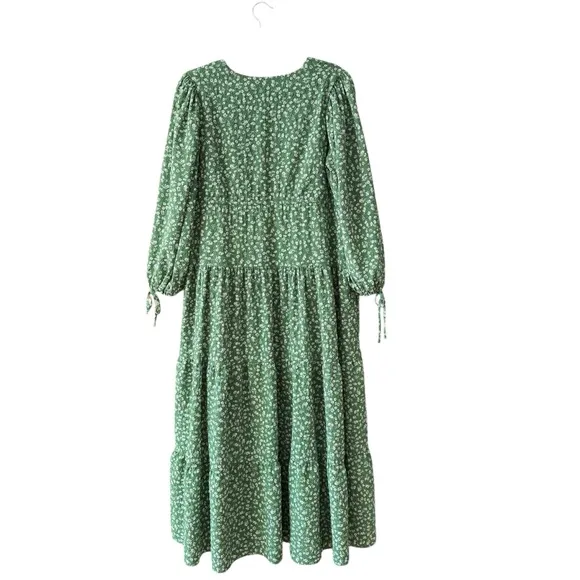 Tuckernuck Hyacinth House Green Ditsy Floral Mila Midi Dress Size XS Boho Ruffle