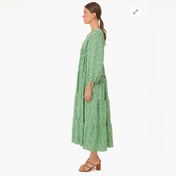 Tuckernuck Hyacinth House Green Ditsy Floral Mila Midi Dress Size XS Boho Ruffle
