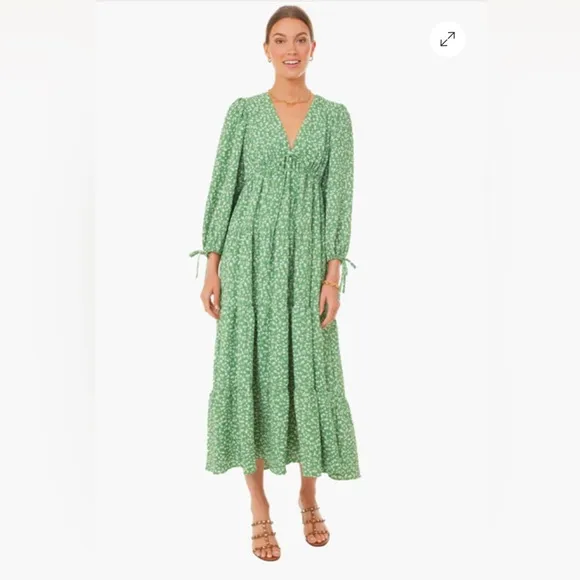 Tuckernuck Hyacinth House Green Ditsy Floral Mila Midi Dress Size XS Boho Ruffle
