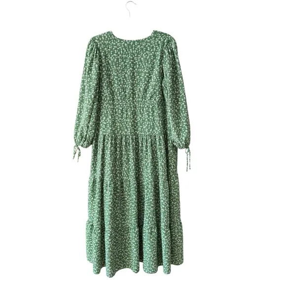 Tuckernuck Hyacinth House Green Ditsy Floral Mila Midi Dress Size XS Boho Ruffle