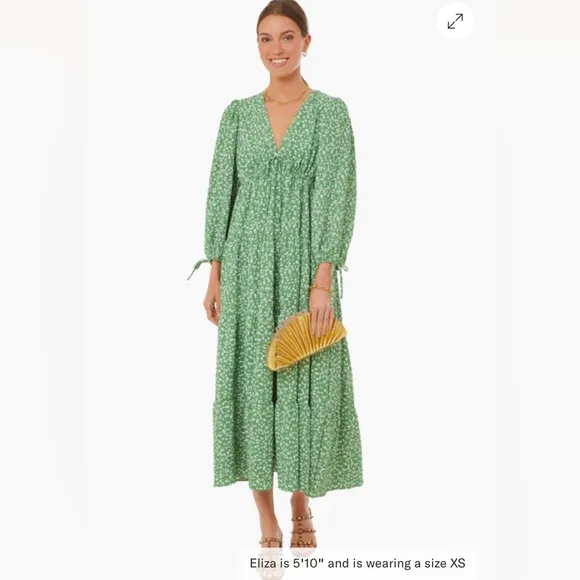 Tuckernuck Hyacinth House Green Ditsy Floral Mila Midi Dress Size XS Boho Ruffle