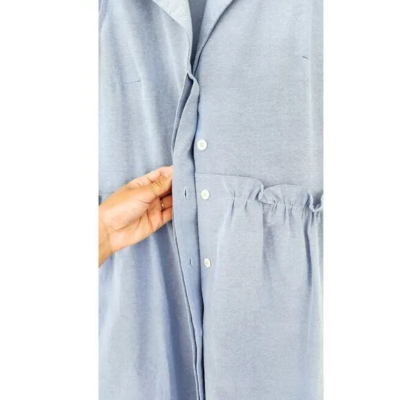 Tuckernuck Shirt Dress Oxford Royal Blue Sleeveless Ruffle Drop Waist V-Neck S