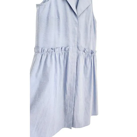 Tuckernuck Shirt Dress Oxford Royal Blue Sleeveless Ruffle Drop Waist V-Neck S