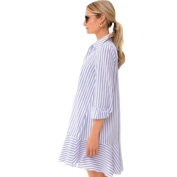 Tuckernuck Striped Callahan Shirt Dress White Blue Red Small