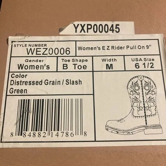 Twisted C Boots Size 6.5 Pull On 9”, Distressed Grain/Slash Green, Teal