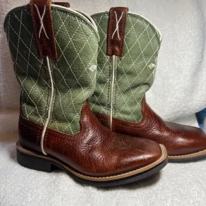 Twisted X Brown &amp; Green Cross  Leather Cowboy Boots-Pull on-Embroidered-
