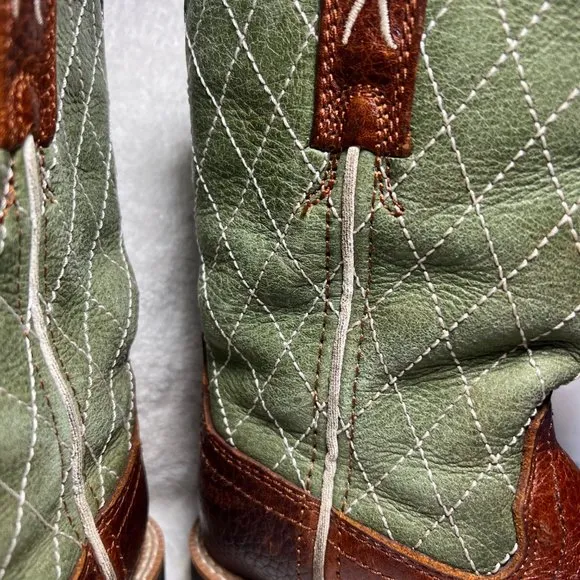 Twisted X Brown &amp; Green Cross  Leather Cowboy Boots-Pull on-Embroidered-