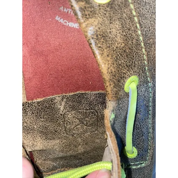 Twisted X Mens Leather Brown Bomber Neon Yellow Driving Moc Boat Shoe Sz 12