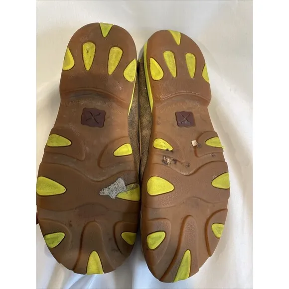 Twisted X Mens Leather Brown Bomber Neon Yellow Driving Moc Boat Shoe Sz 12
