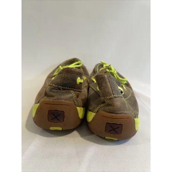 Twisted X Mens Leather Brown Bomber Neon Yellow Driving Moc Boat Shoe Sz 12
