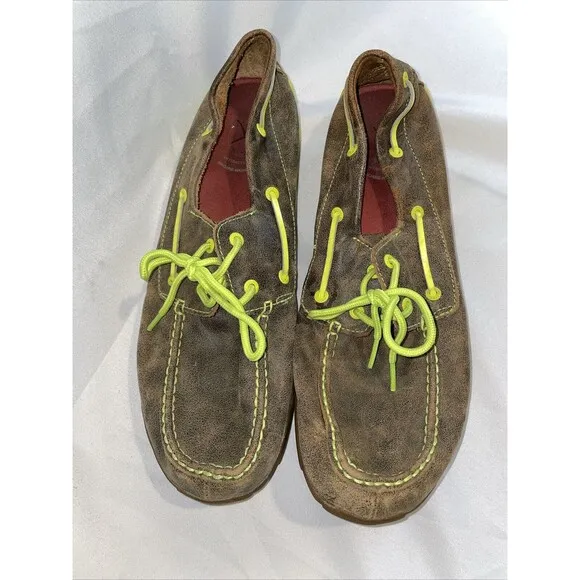 Twisted X Mens Leather Brown Bomber Neon Yellow Driving Moc Boat Shoe Sz 12