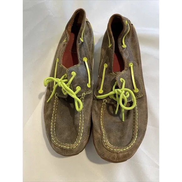 Twisted X Mens Leather Brown Bomber Neon Yellow Driving Moc Boat Shoe Sz 12