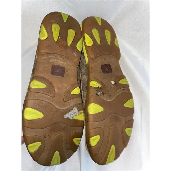 Twisted X Mens Leather Brown Bomber Neon Yellow Driving Moc Boat Shoe Sz 12