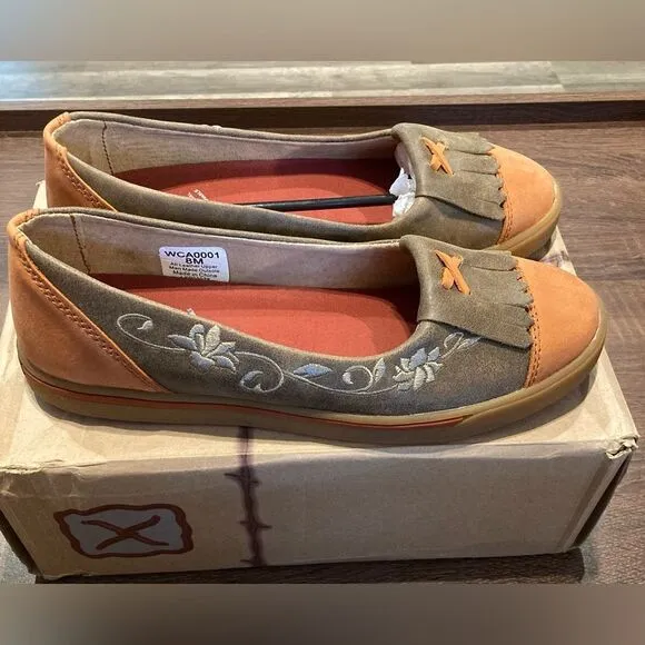 TWISTED X Women’s Casual B Toe Rust Orange Brown Slip On Loafer Flats Size 8M
