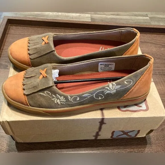 TWISTED X Women’s Casual B Toe Rust Orange Brown Slip On Loafer Flats Size 8M