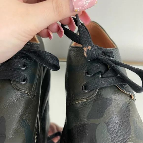 TWO THOUSAND NEVER Leather Green Black Camouflage Vibram Platform Loafers