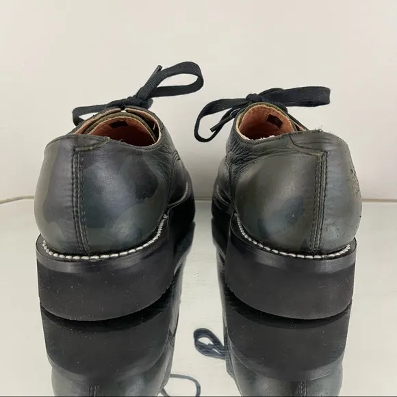 TWO THOUSAND NEVER Leather Green Black Camouflage Vibram Platform Loafers