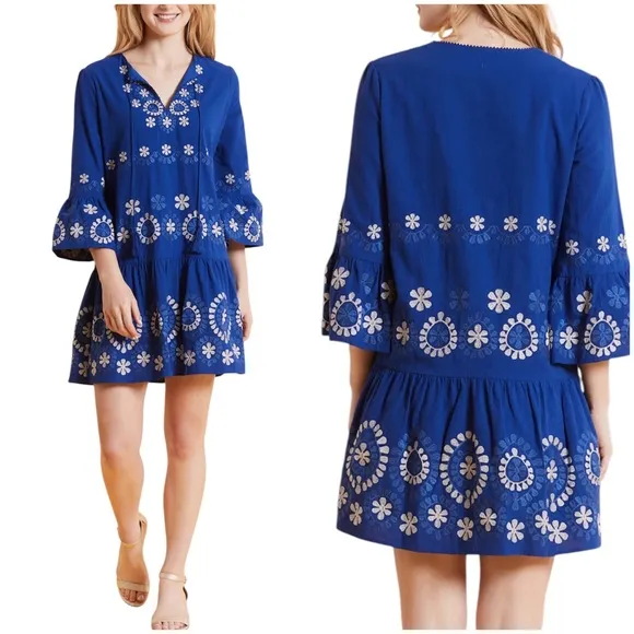 tyler boe Holly Embroidered Skimmer Mini Dress Military Blue