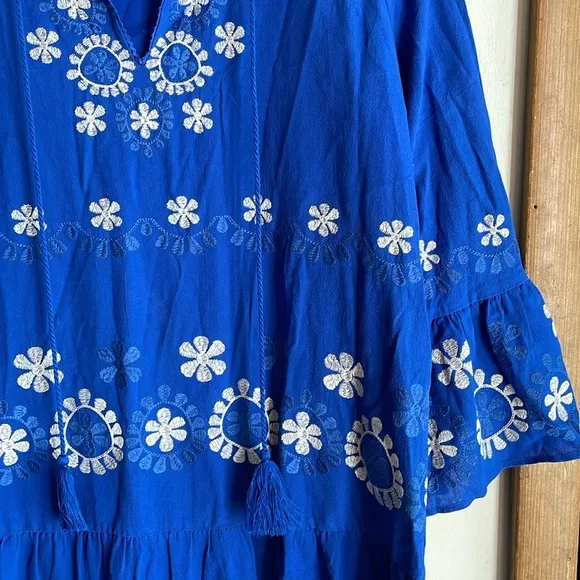tyler boe Holly Embroidered Skimmer Mini Dress Military Blue
