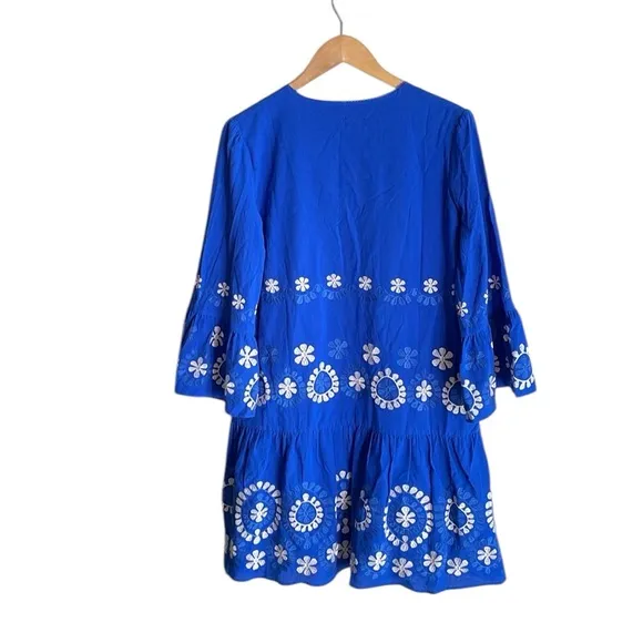 tyler boe Holly Embroidered Skimmer Mini Dress Military Blue