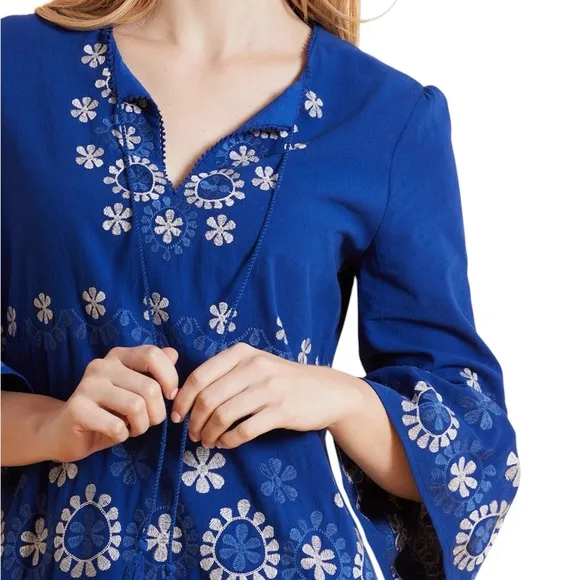 tyler boe Holly Embroidered Skimmer Mini Dress Military Blue