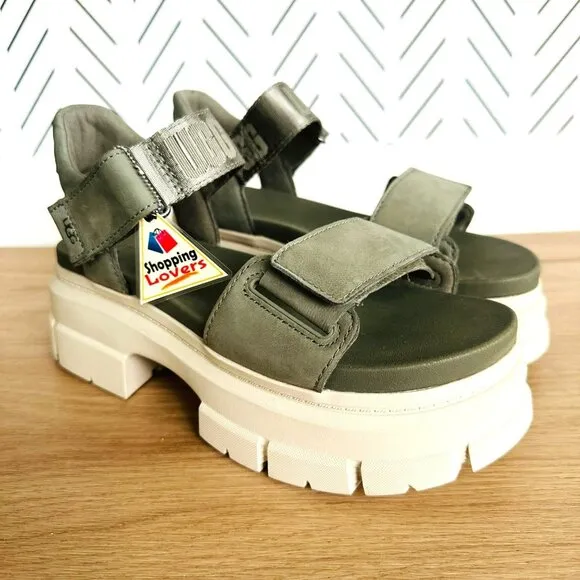 🤩UGG Ashton Ankle Strap Suede Platform Chunky Sz 9 Women Sandals Green 1136764