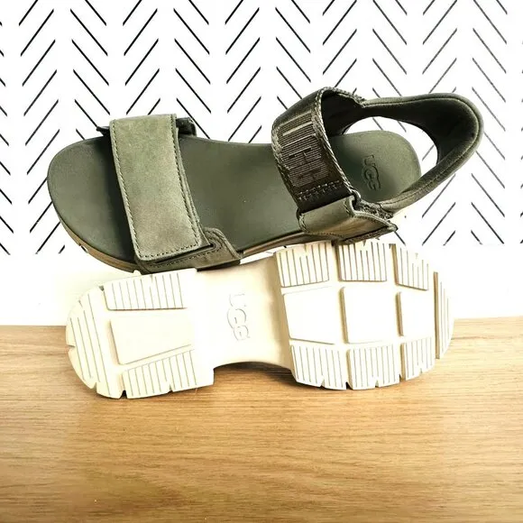 🤩UGG Ashton Ankle Strap Suede Platform Chunky Sz 9 Women Sandals Green 1136764