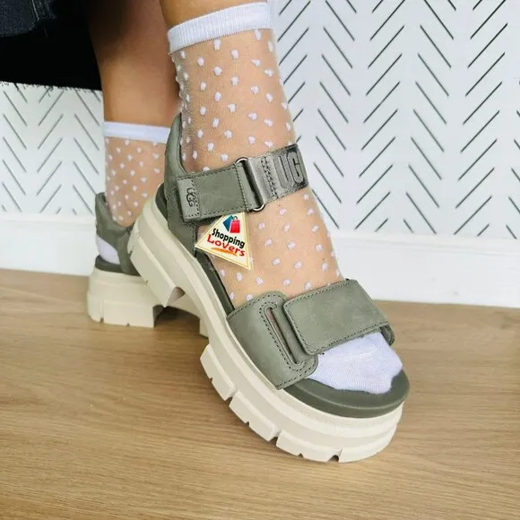 🤩UGG Ashton Ankle Strap Suede Platform Chunky Sz 9 Women Sandals Green 1136764