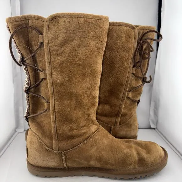 UGG Australia 1010820 Tasman Suede Boots Womens 8M Chestnut Pull On Back Lace