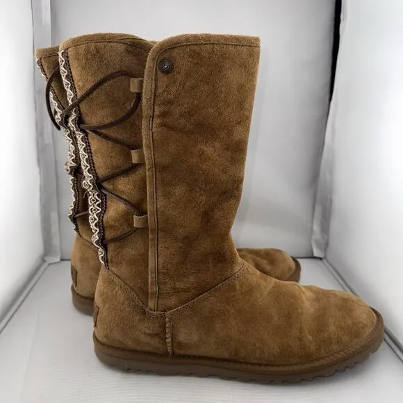 UGG Australia 1010820 Tasman Suede Boots Womens 8M Chestnut Pull On Back Lace