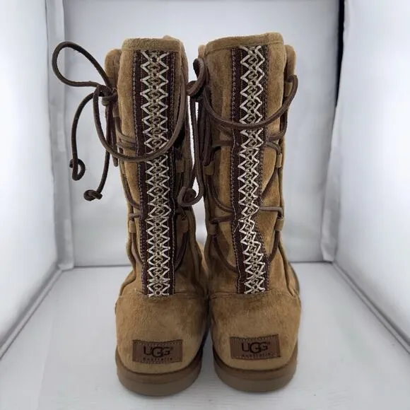 UGG Australia 1010820 Tasman Suede Boots Womens 8M Chestnut Pull On Back Lace