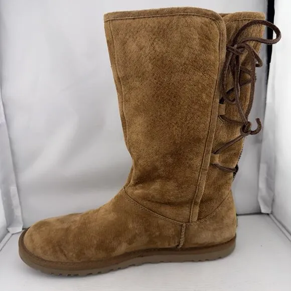 UGG Australia 1010820 Tasman Suede Boots Womens 8M Chestnut Pull On Back Lace