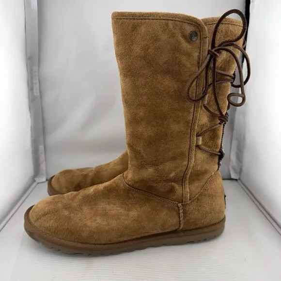UGG Australia 1010820 Tasman Suede Boots Womens 8M Chestnut Pull On Back Lace