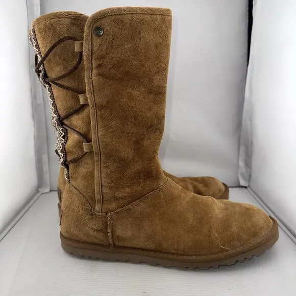 UGG Australia 1010820 Tasman Suede Boots Womens 8M Chestnut Pull On Back Lace