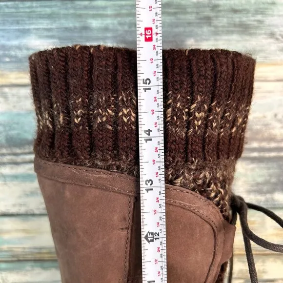 UGG Australia Knee High Boots Womens Sz 8 Brown Nubuck Leather Knit Cuff Pull On