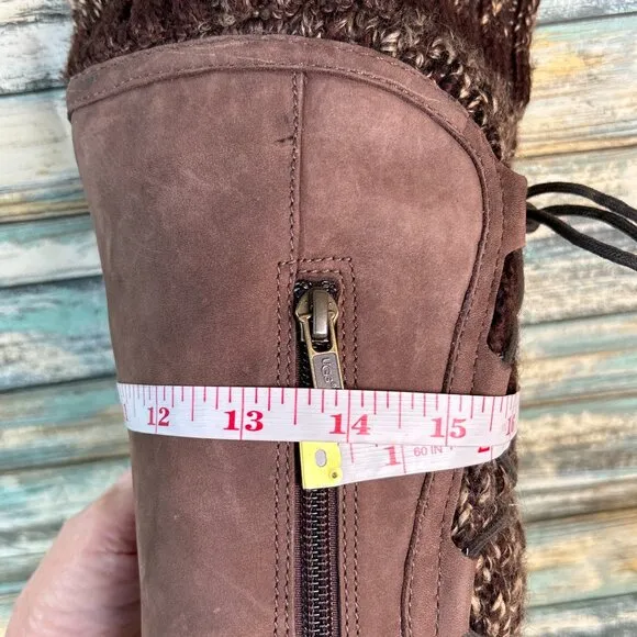 UGG Australia Knee High Boots Womens Sz 8 Brown Nubuck Leather Knit Cuff Pull On