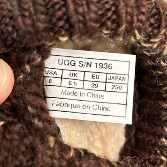 UGG Australia Knee High Boots Womens Sz 8 Brown Nubuck Leather Knit Cuff Pull On