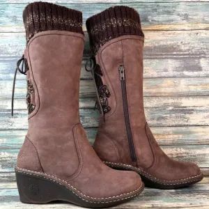 UGG Australia Knee High Boots Womens Sz 8 Brown Nubuck Leather Knit Cuff Pull On