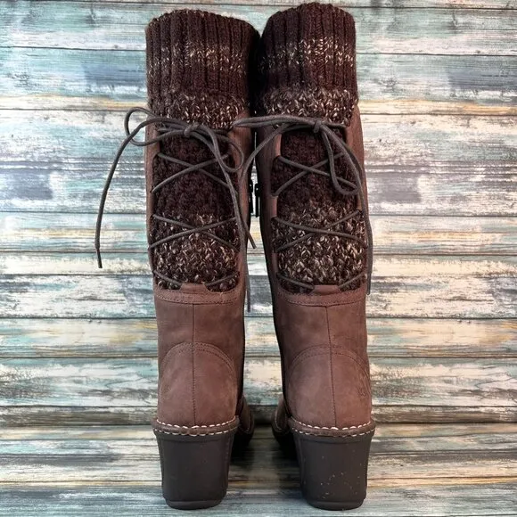 UGG Australia Knee High Boots Womens Sz 8 Brown Nubuck Leather Knit Cuff Pull On