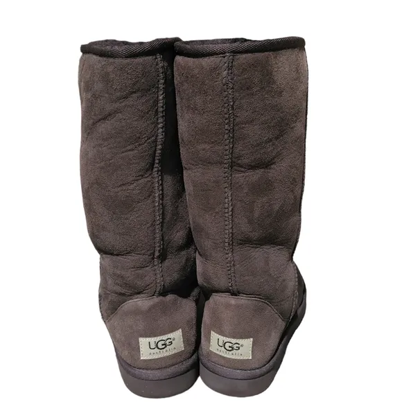 Ugg Australia Size 7 Classic Tall Brown Leather Suede Pull On Boots