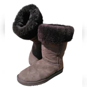 Ugg Australia Size 7 Classic Tall Brown Leather Suede Pull On Boots